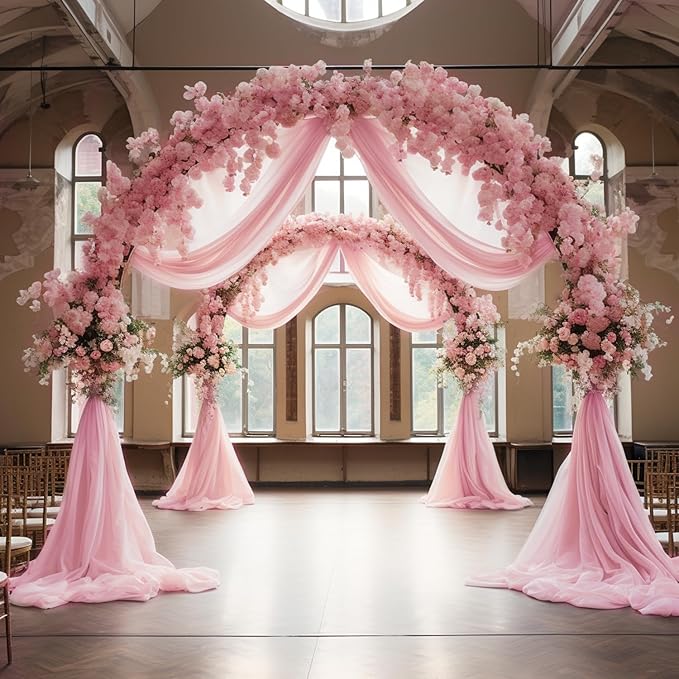 Wokceer Blush Pink Wedding Arch Draping Fabric Backdrop 3 Panels 28.7" X 20FT Sheer Drapes Fabric for Wedding Arbor Ceremony Party