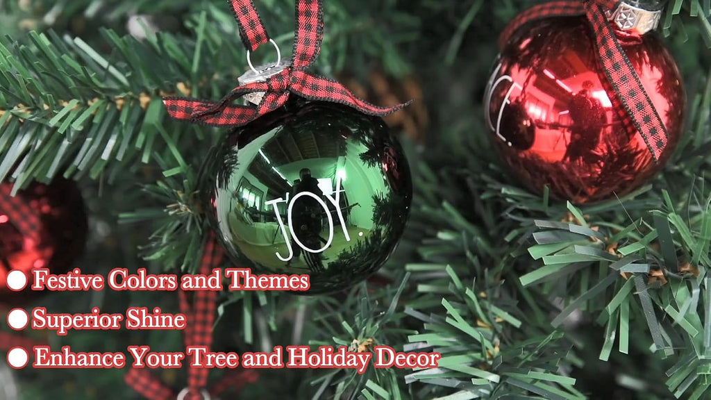Rae Dunn Christmas Ornaments - Set of 12 Glass Balls with Cute Holiday Designs - 60mm / 2.36 Inch Hanging Decorations for Xmas Tree