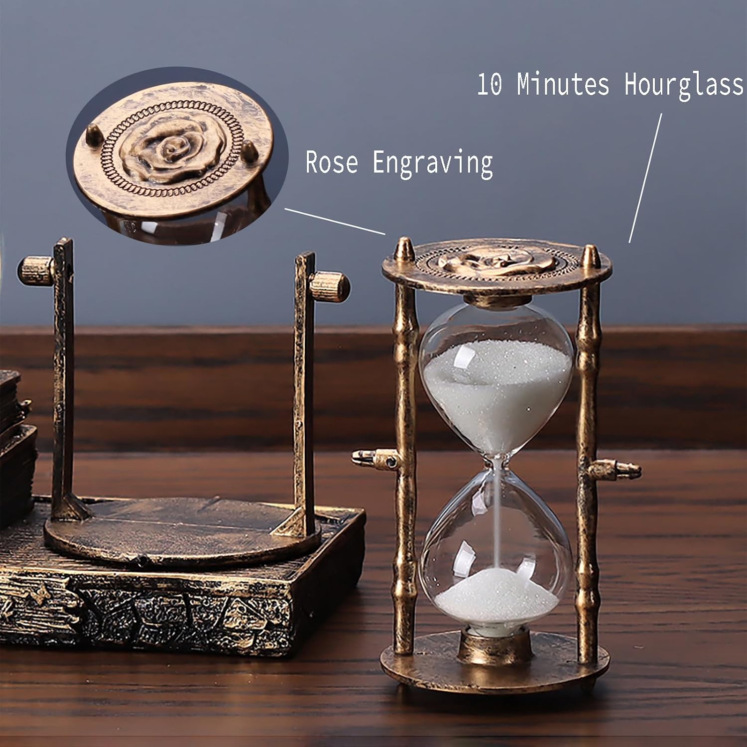 Snow Globe with Hourglass Timer Music LED Light Vintage Resin Paris Eiffel Tower Home Decoration for Living Room Bedroom Book Shelf Office Desk Table Top Decor Fireplace Table Ornaments (A - Brass)