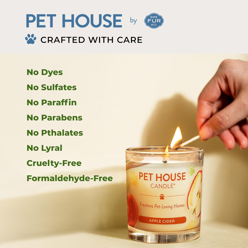 One Fur All Pet House Vanilla Candle Plant-Based/Soy - Clean Burning Scented, Long Lasting Pet Odor Candle for Home - Fresh Citrus