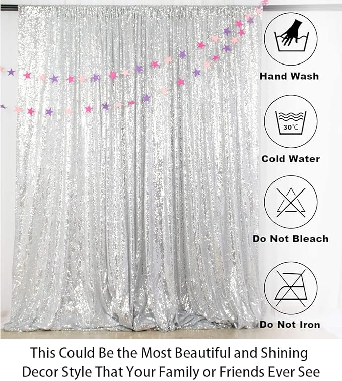ShinyBeauty Sequin Curtain-Backdrop-5FTx10FT-Silver-Sequin Fabric Photo Booth Backdrop