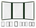 Goodsmart Restaurant Menu Covers – 25 Pack Green 6-View Trifold 8.5" x 11", Side-Loading Vinyl & Plastic Menu Holders, Clear Menu Sleeves, Leather-Style Café Covers with Gold Corners