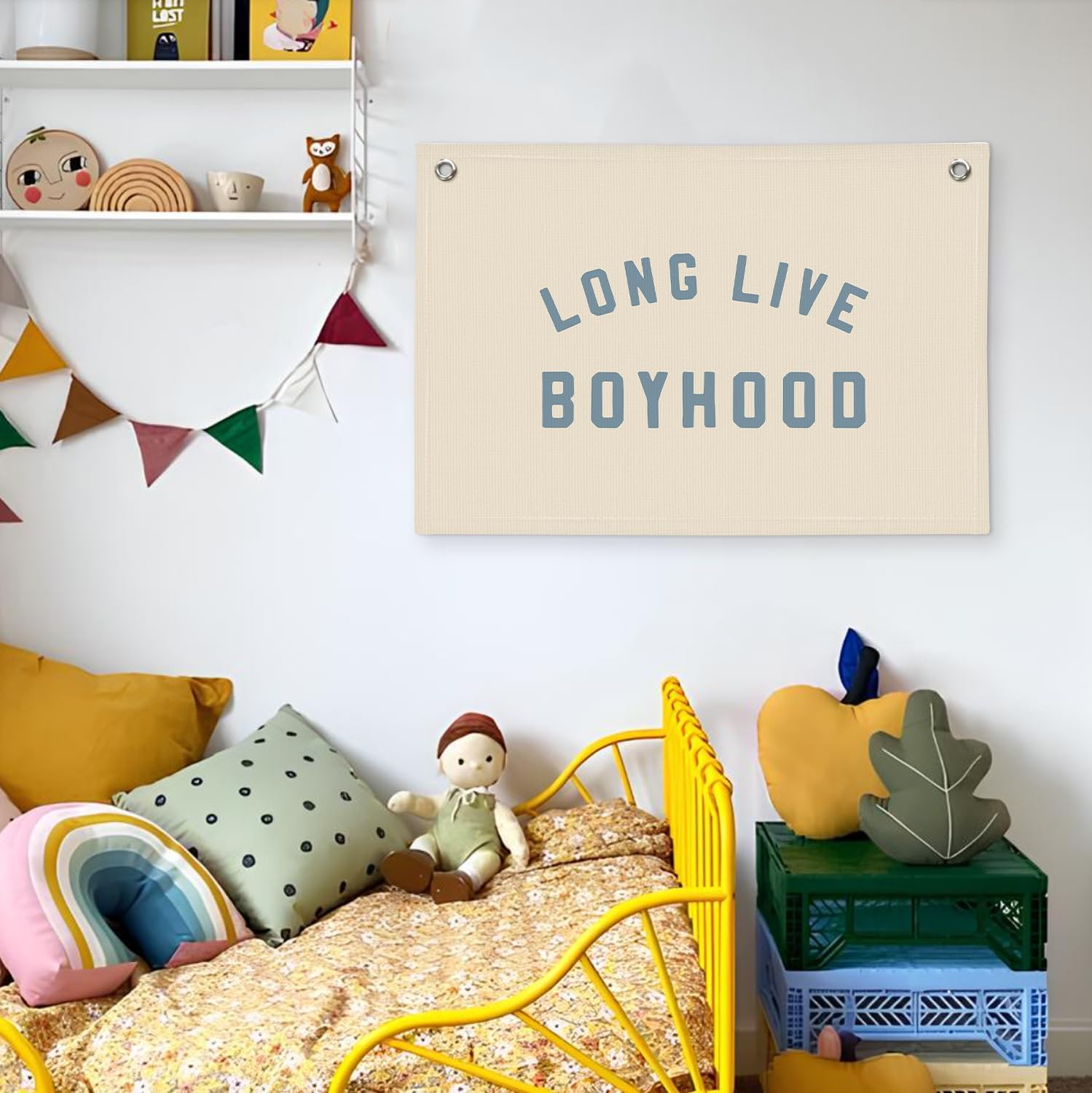 Boys Room Decor, Long Live Boyhood Banner, Baby Boy Shower Decorations, Linen Canvas Banner Wall Hanging Flag Decor for Toddler Boy Room Nursery Playroom 20x30