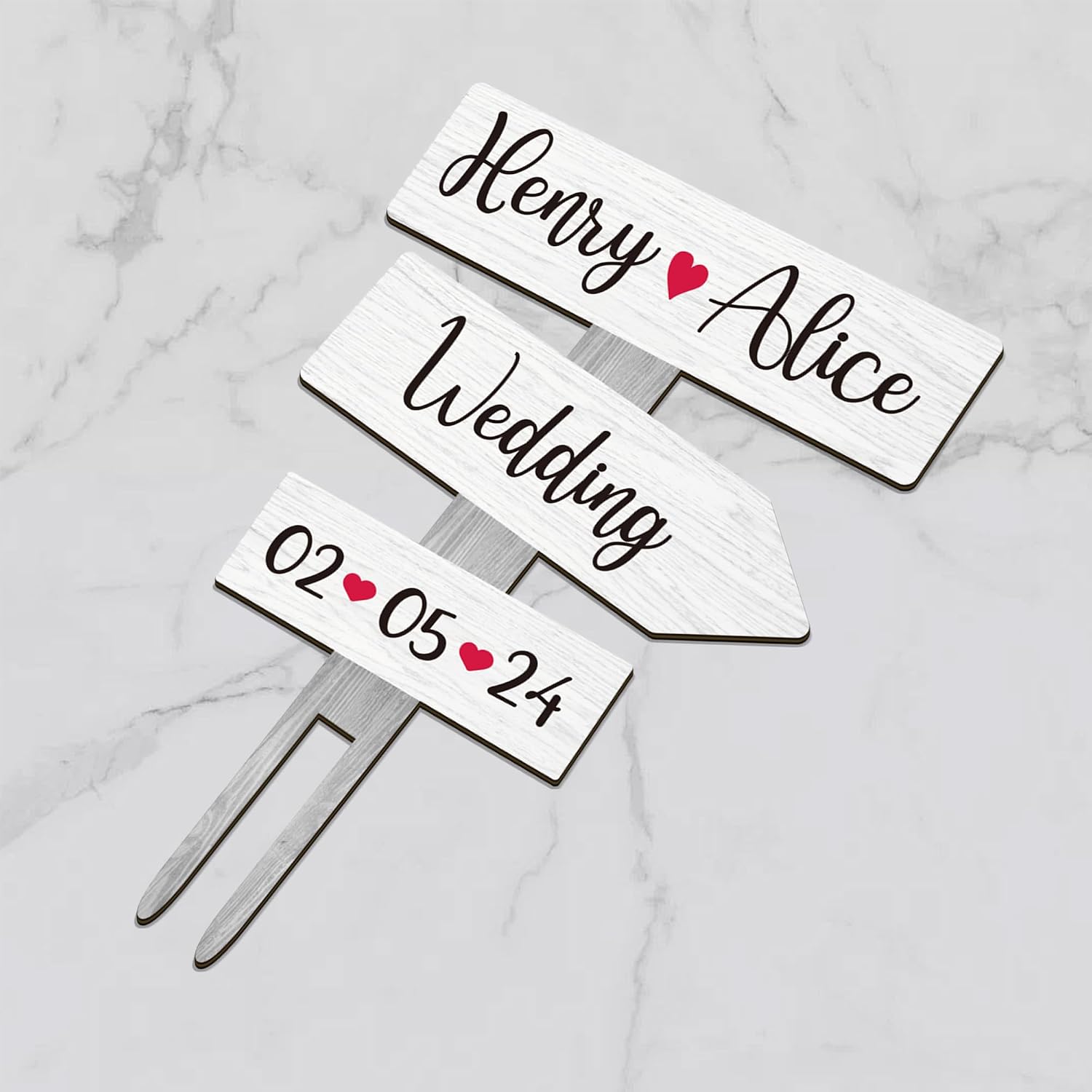 Personalized Rustic Wedding Cake Topper in Wood Custom Bride & Groom Names Initials Wedding Date Cake Decoration (Birch White)