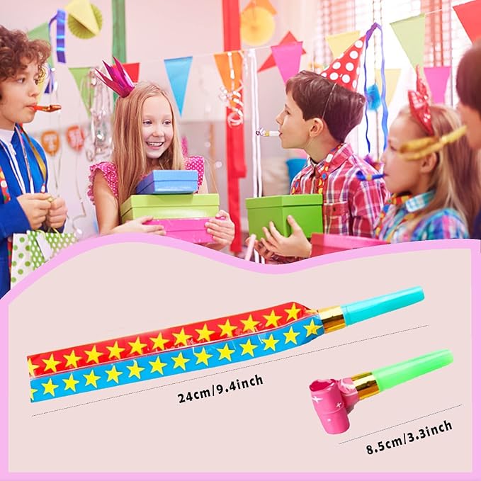 75 PCS Noisemakers Funny Party Blower Colorful Birthday Blow Horns Whistles New Years Favors Noise Makers (75)
