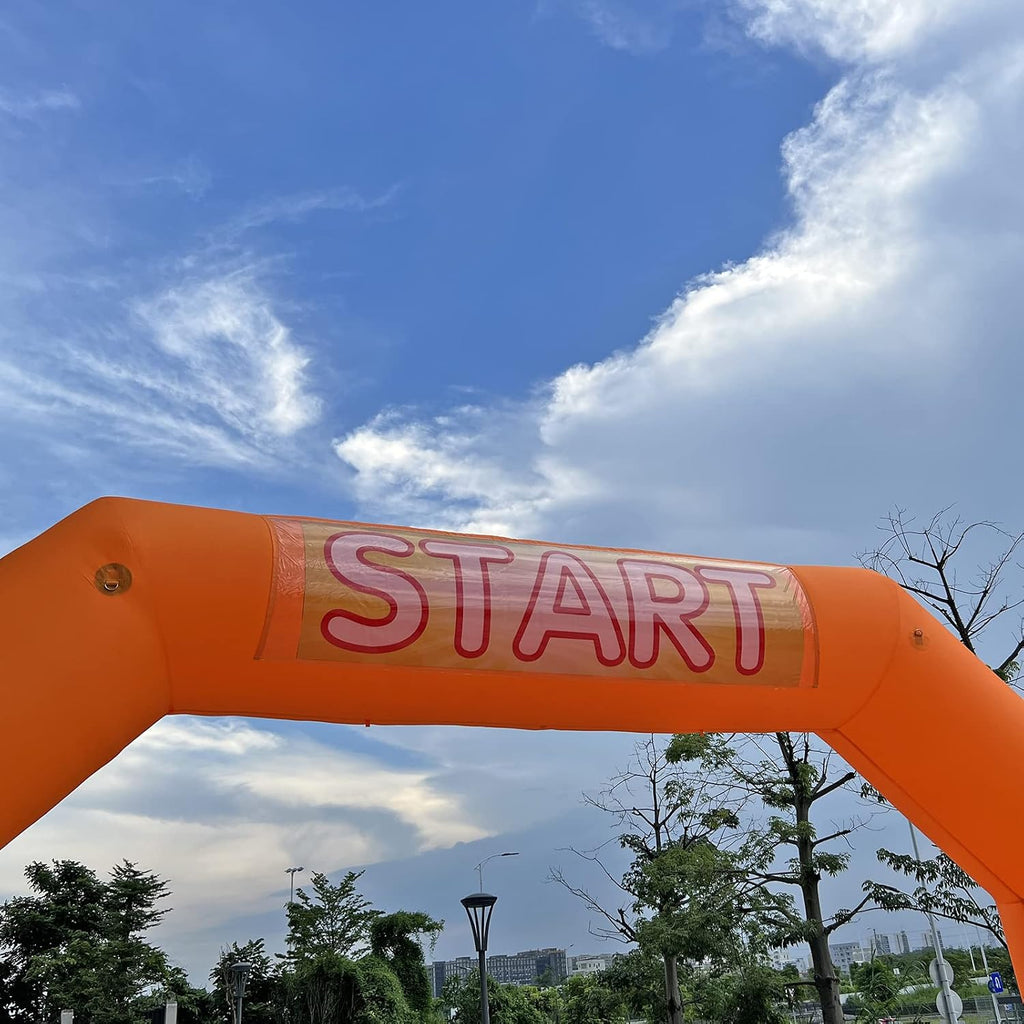 20ft start finish line inflatable arch orange with, front angle view