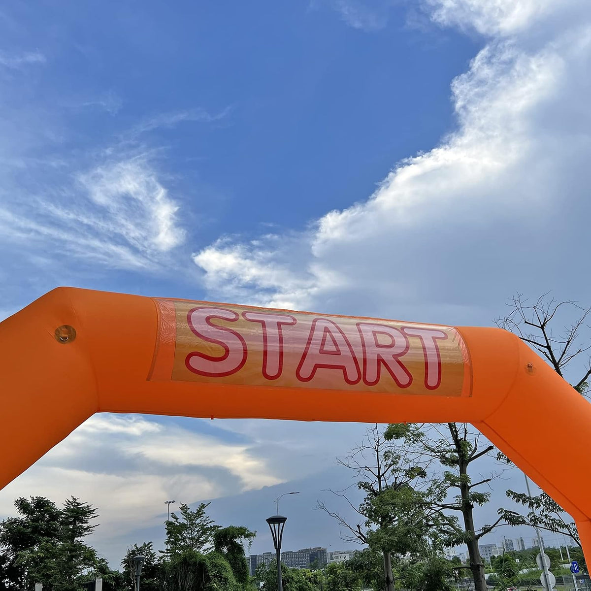 20ft start finish line inflatable arch orange with, front angle view