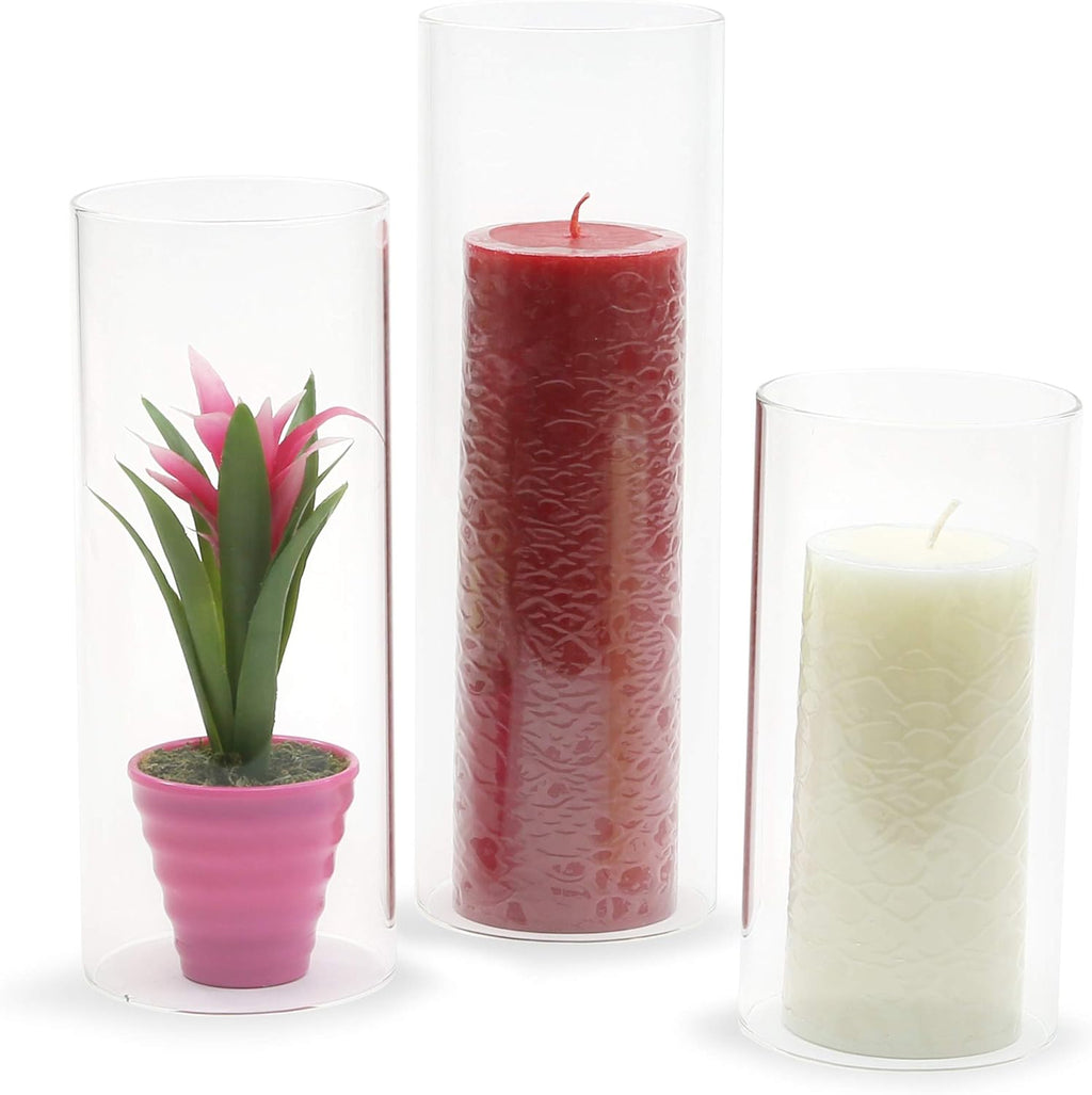 WGVI Hurricane Candle Holder Sleeve, Wide 4", Height 8", Clear Glass Cylinder Candleholder, Chimney Tube, Open Ended Candle Shade, 1 Piece