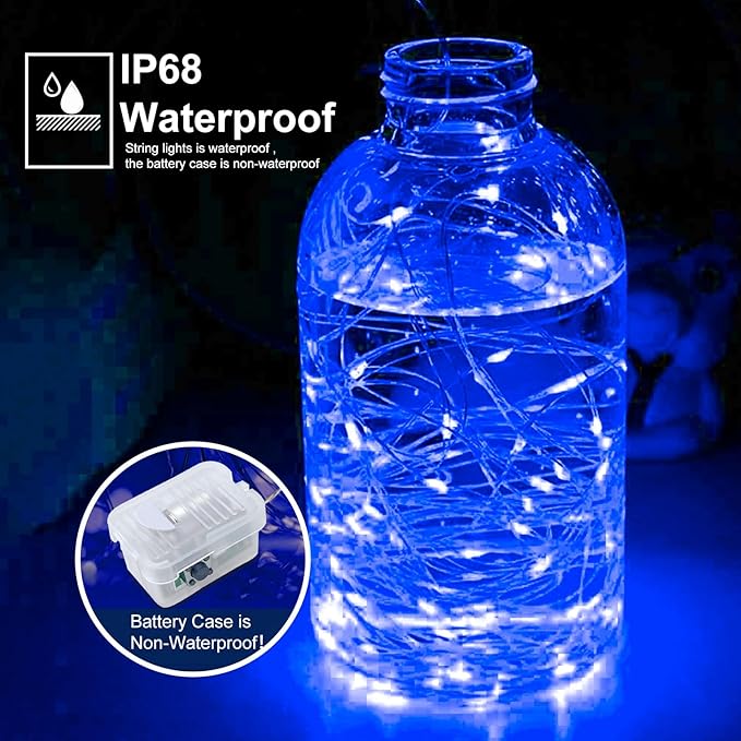 pozzolanas 24 Pack Blue Battery Operated String Lights - 7ft Waterproof Fairy Lights with 20 LEDs for Home, Mason Jar, Party, Wedding, Halloween, Christmas Decorations
