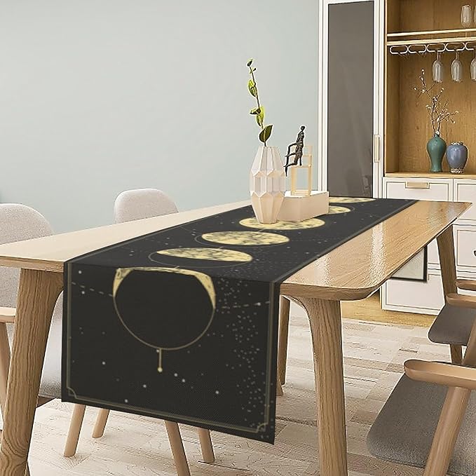 Sun Moon Table Runner, Mysterious Universe Milky Way Interstellar Space Western Traditional Elements able Runner for Party Living Room Home Kitchen Dinner Table Runner 13x36 Inch