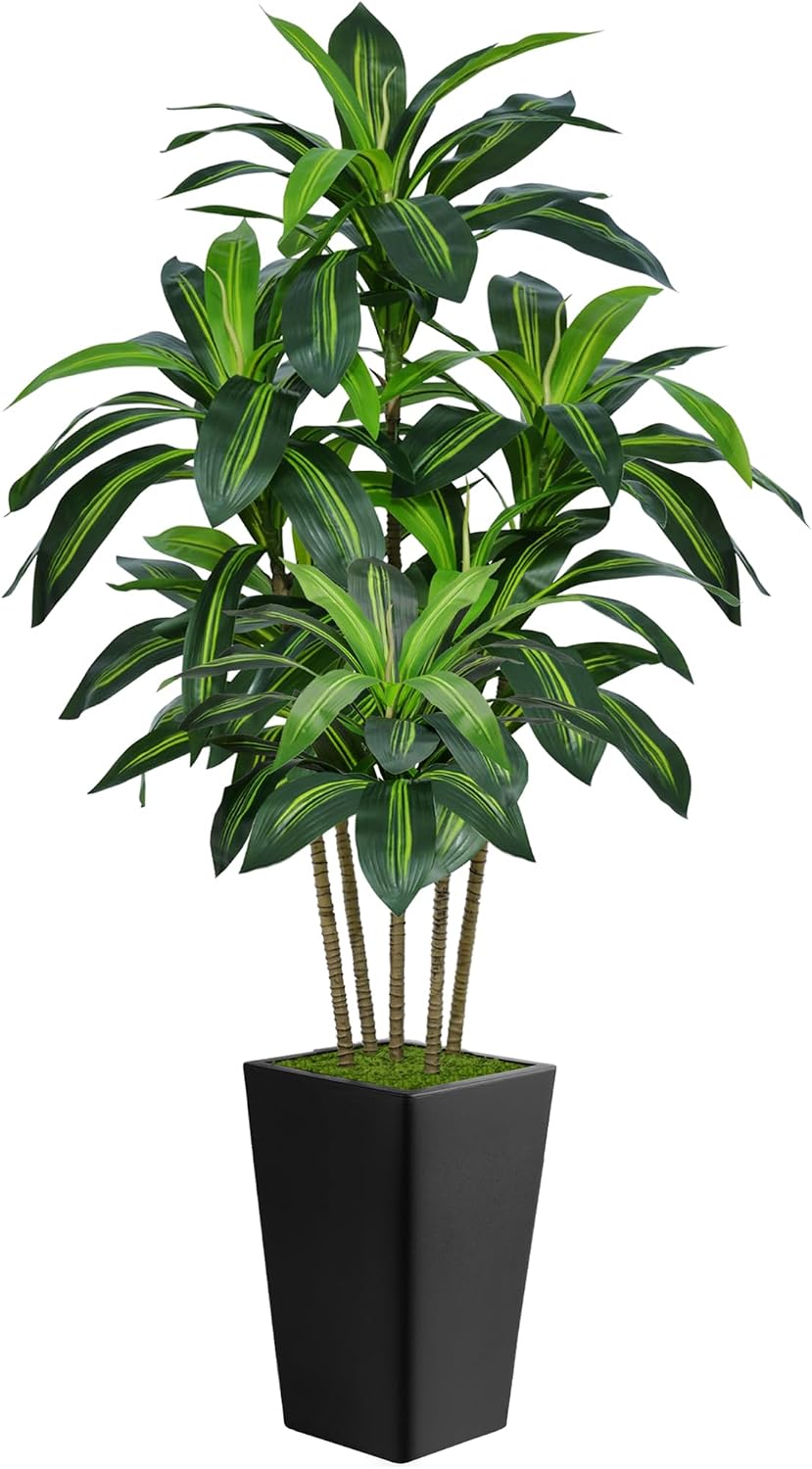 Flydeer 6FT Artificial Dracaena Tree with Tall Black Planter, Floor Plant