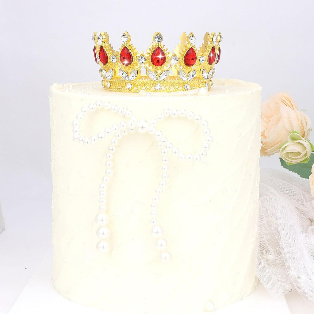 Crown Cake Topper Happy Birthday Cake Toppers Wedding Cake Toppers Mini Crowns for Flower Bouquets Party Decorations (Gold Red)