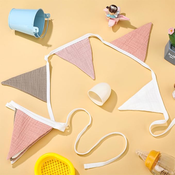 Oudain 15.5 ft Pennant Banner Flags, 2 Pcs Nursery Garland Triangle Bunting Flag Baby Banner for Nursery Decor Baby Birthday Boho Wedding Shower Party Event, Each 7.75 ft(Pastel Color)
