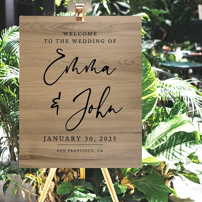 Andaz Press Large Wooden Welcome Sign for Wedding Rustic Welcome Sign 16" x 20" Custom Names Date & Location Script Wedding Signage English Oak MDF Wood Finish Wedding Reception Indoor Outdoor Signs