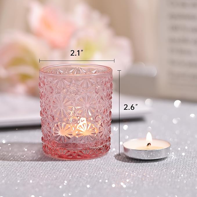 Pink Votive Candle Holder Set of 36, Flower Tea Lights Candles Holders for Wedding Table Centerpieces, Birthday Parties, Anniversary, Pink Bridal Shower and Holiday Decorations