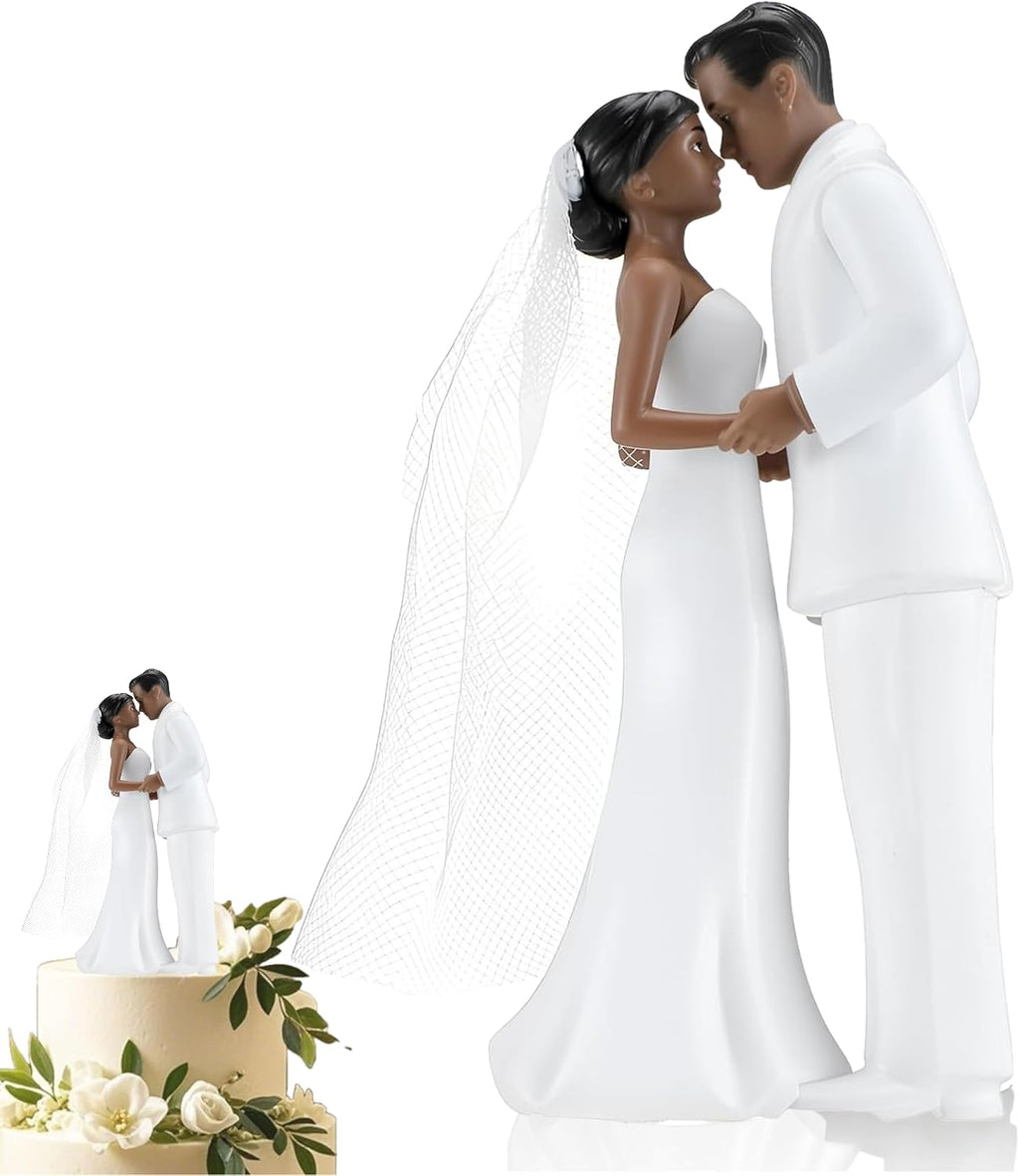 Elegant Bride and Groom Wedding Keepsake Figurine - Romantic Couple Statue for Cake Decor, Anniversary Display & Home Aesthetics - Minimalist Hand-Painted Resin Sculpture, 4.33 inches (White)