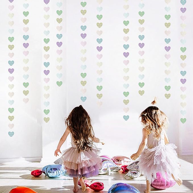 Iridescent Disco-Holographic Party-Decorations Heart Streamers-Garland - 52ft Glitter Dance Hanging Paper Banner, Wedding Bachelorette Birthday Euphoria Galentines Decor Hugfond