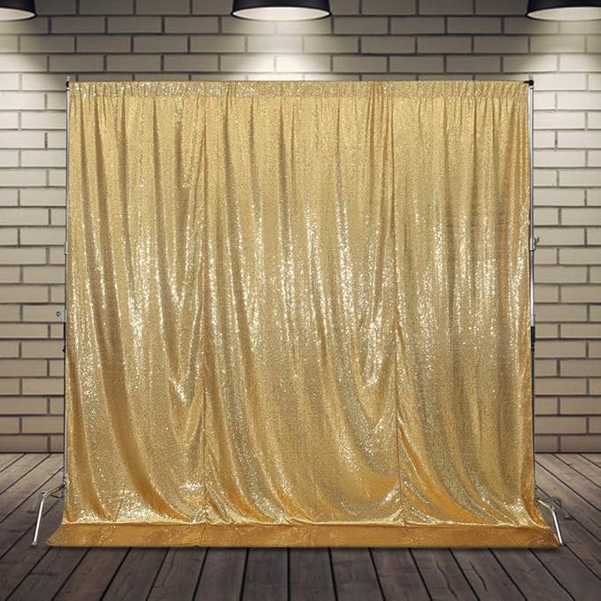 SquarePie Sequin Backdrop Less See Through Thick Background for Photography Glitter Curtain Party 7FT x 7FT Gold