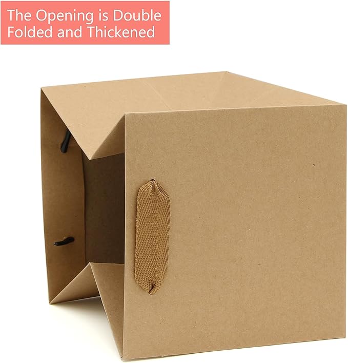 Kraft Paper Gift Bag Small Square Bottom Kraft Paper Bags with Handles (Natural Kraft, 8 x 8 x 8 in, 10 CT)