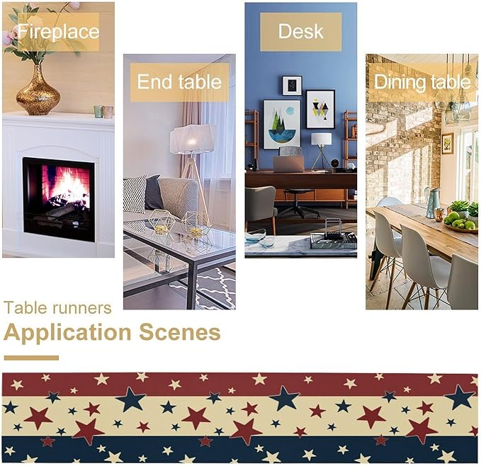 Memorial Day Table Runner, 4th of July American Patriotic Independence Day Stars Stripes Print Table Runne for Summer Holiday USA Home Decoration Party,13x70inch