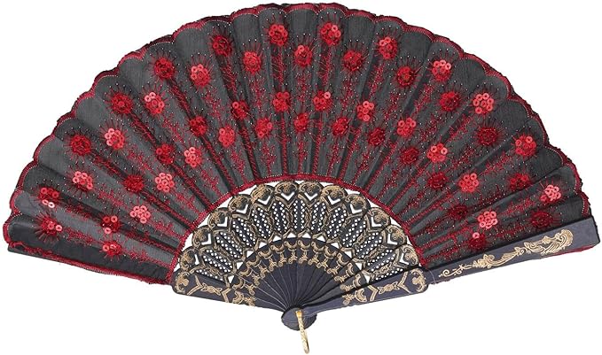 QIRMIZI 10 Pack Fabric Folding Handheld Fans, Perfect for Weddings, Parties, and Dancing,Red