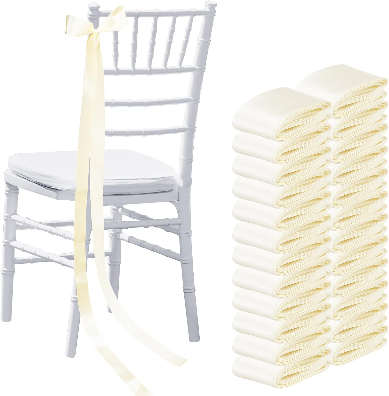 Daifunli Ivory White 24 Pcs Wedding Bows Aisle Decorations Satin Bows for Chairs Decor Pew Decorations Elegant Ceremony Ribbons for Wedding Background Church Bridal Shower Marriage Ceremony
