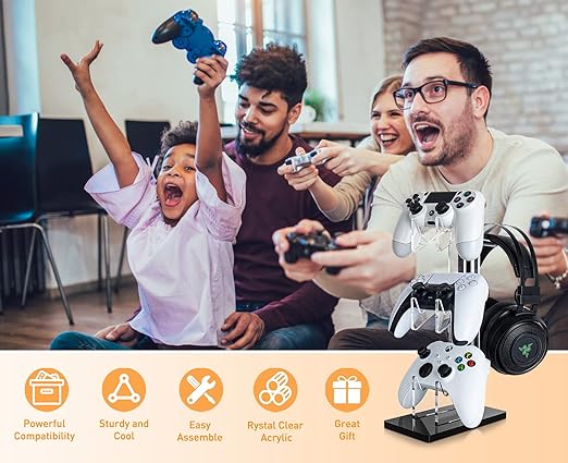 OAPRIRE Universal 3 Tier Controller Holder and Headset Stand for PS4 PS5 XBOX ONE SWITCH, Controller Stand Gaming Accessories, Build Your Game Fortresses (Black)