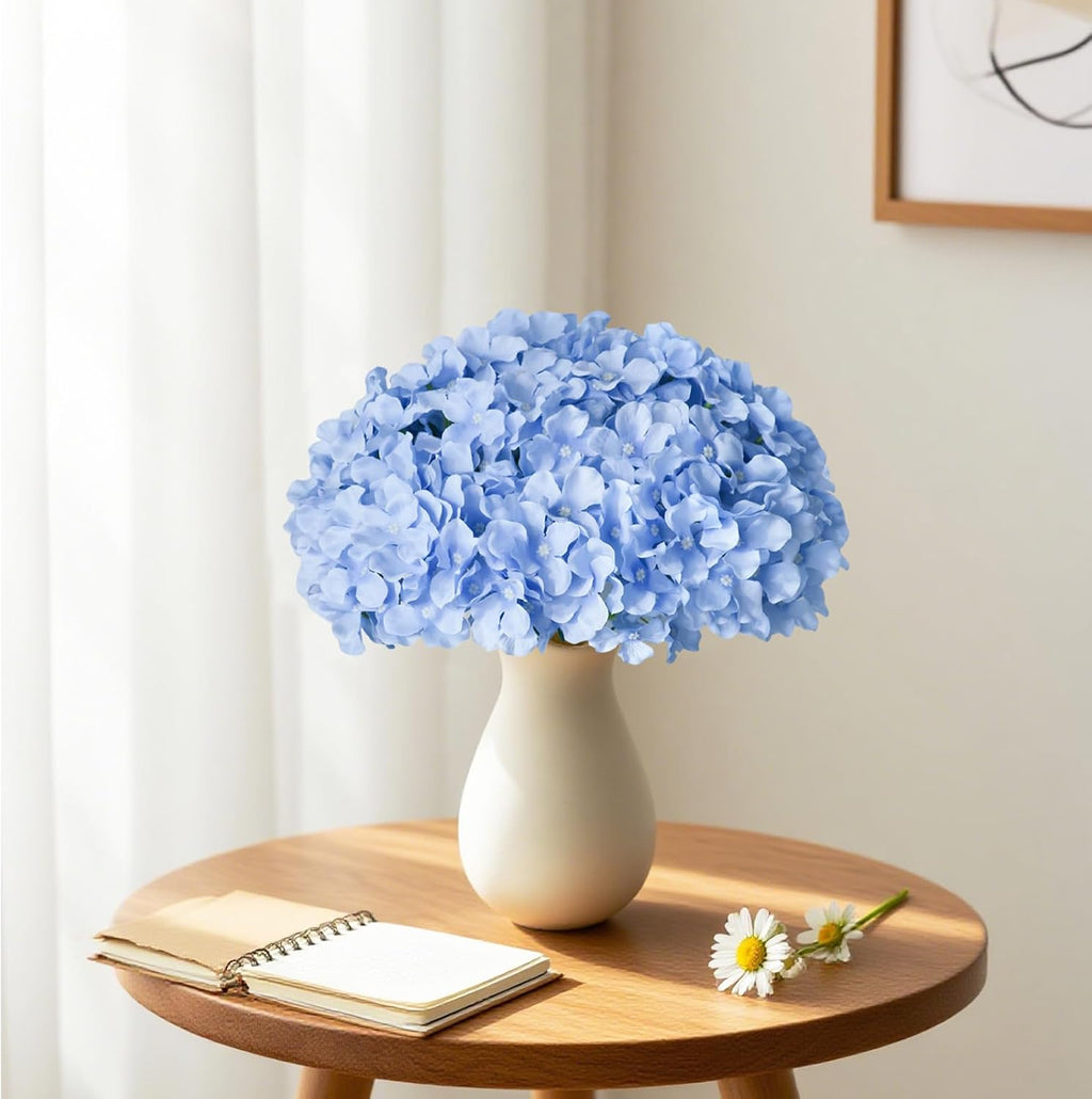 blue hydrangea artificial flowers bulk for home decor, front angle view