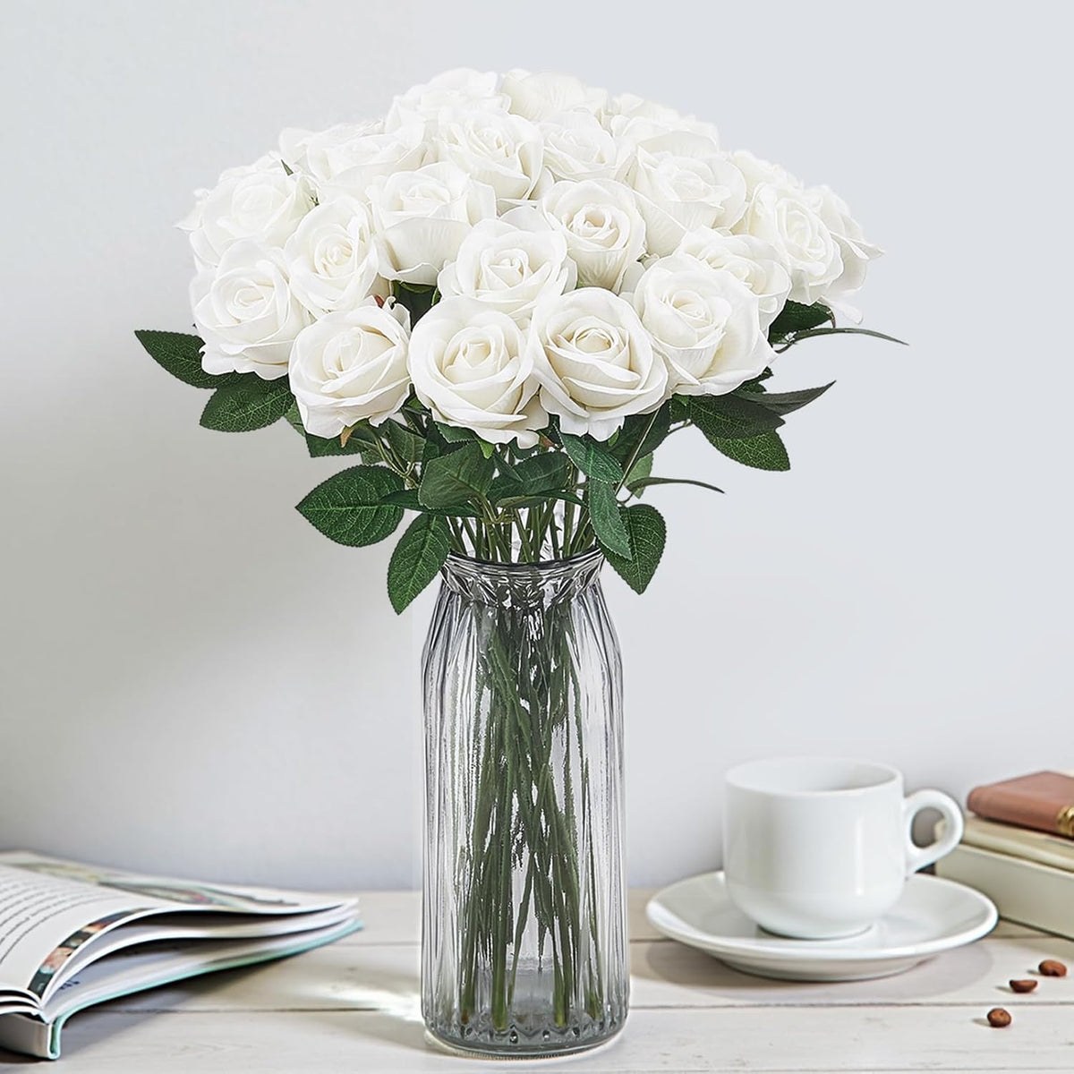 vevor artificial flowers, 120 pcs real looking white, front angle view