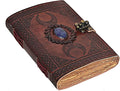 cuero 3 Moon Blue Lapiz Embossed Vintage Leather Journal | 240 Pages of Antique Handmade Deckle Edge Vintage Paper, Leather Sketchbook, Drawing Journal, Great Gift (6 inch by 8 inch, brown)
