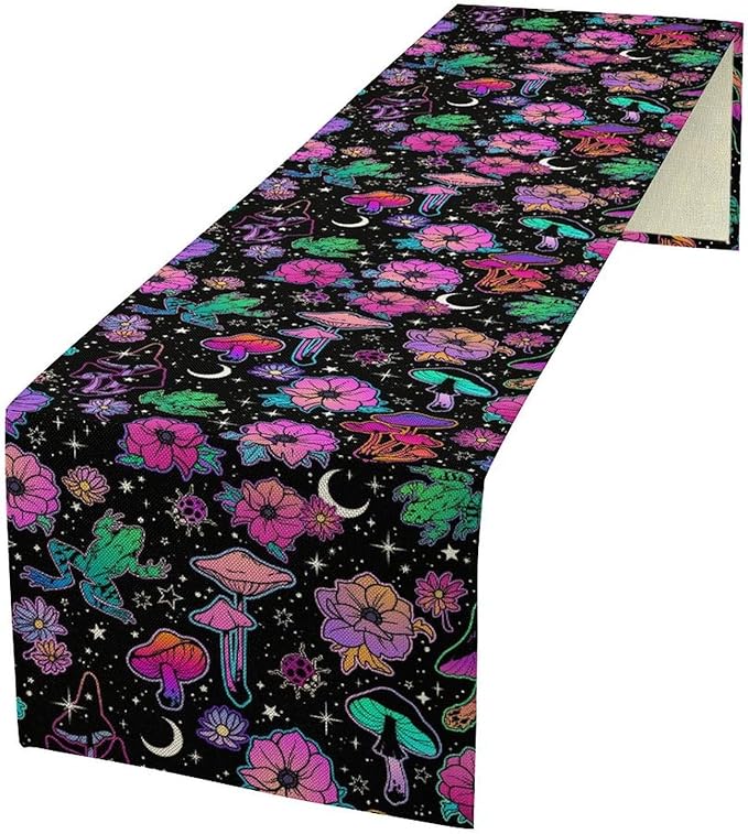 Gothic Star Moon Colorful Table Runner for Kitchen Living Room Home Party Boho Floral Table Runner 13x108 Inch