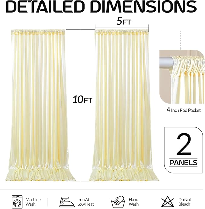 Champagne Satin Backdrop Curtains 2 Panels - Glitter Photo Drapes for Baby Shower, 10x10FT Shimmer Back Drop Cloth, Wrinkle Free for Birthday Party Prom Wedding Stage Background