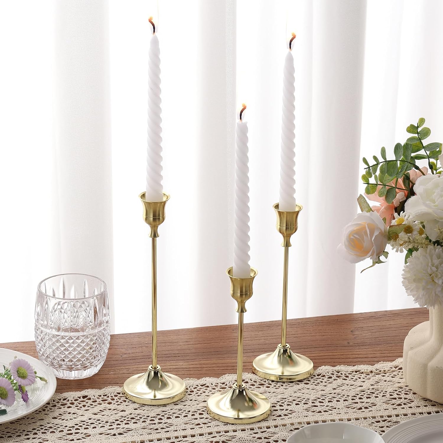 Candlestick Holders 6PCS, Metal Taper Candle Holder, Gold Candle Holders for Pillar Candles, Candle Holder for Wedding Fireplace Mantel Housewarming Gift