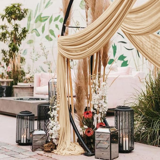 Wedding Arch Draping Fabric 1 Panel 30'' x 18FT Champagne Sheer Chiffon Arch Drapery for Bridal Shower Backdrop Outdoor Party Arches Church Ceremony Decoration