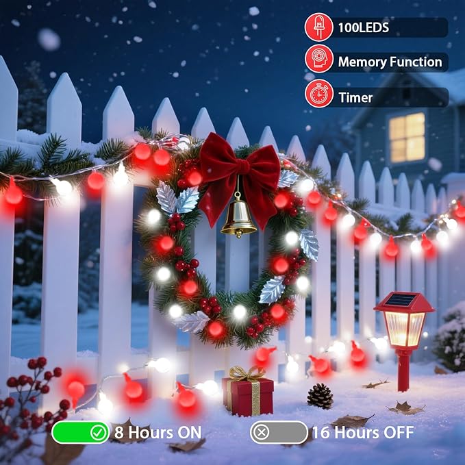 43FT 100LED Connectable Christmas String Lights Indoor Outdoor - Red and White Fairy Lights Plug in with Remote & 8 Modes, Globe Twinkle Light for Christmas Decorations Bedroom Room Tree Party