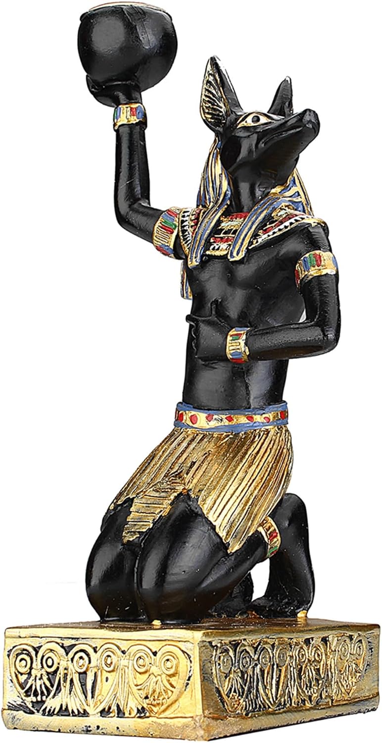 Egyptian Mythology Resin Candle Holder Set 3 Anubis Goddess Sphinx Decor