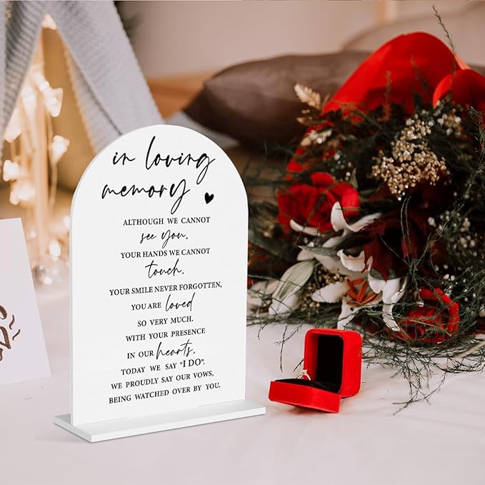 Wedding Memorial Sign Rustic Wedding White Acrylic Gift Table Sign for Ceremony and Reception, Acrylic Memorial Signs Gifts for Marriage Reception Signs
