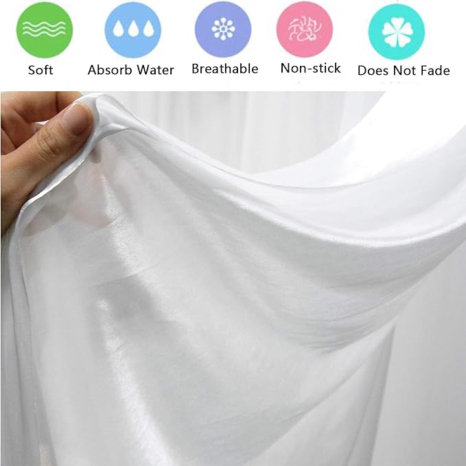 MYOYAY Luxury Ice Silk Backdrop Curtains 10x10ft Wedding Stage Backdrop Drapes Silk Fabric Curtain Panels for Wedding Ceremony Party Event Birthday Home Window Decorations White