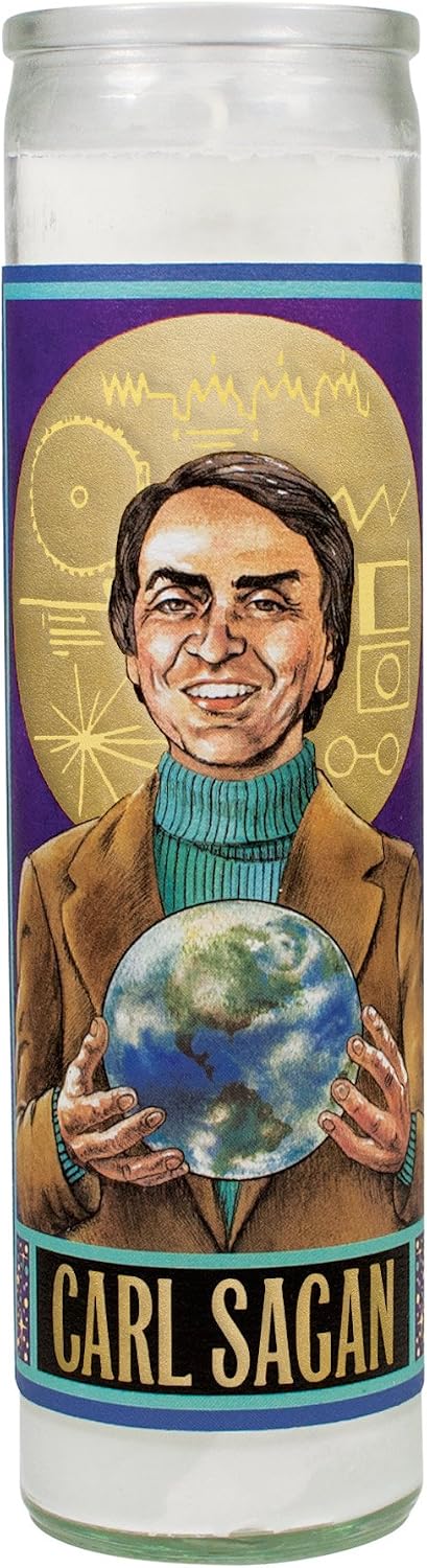 The Unemployed Philosophers Guild Carl Sagan Secular Saint Candle - Unscented 8 Inch Tall Glass Prayer Votive, Made in The USA