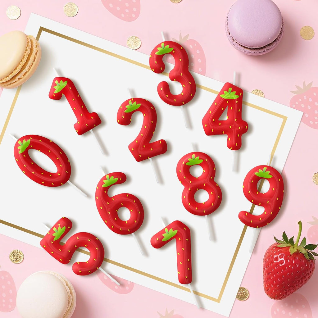 Strawberry Birthday Candles, 2.4 inch Cake Topper Decor, Number 1 Candles Birthday Decorations, Anniversary Party Cake Decorations Party Supplies