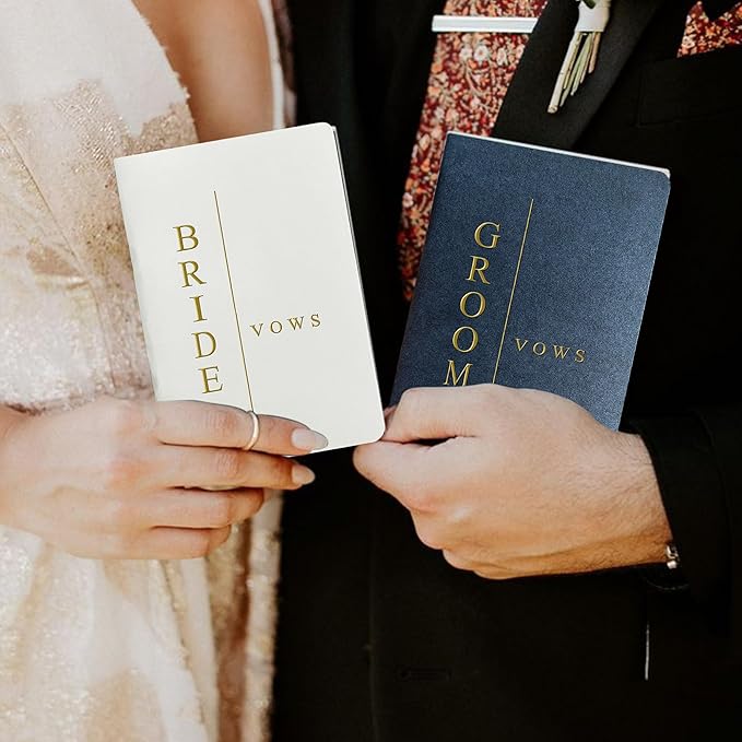 Vow Books His and Hers Wedding Vow Books Bride and Groom with Soft Touch Gold Foil Engraving Wedding Essentials(TR-GB-Navy)