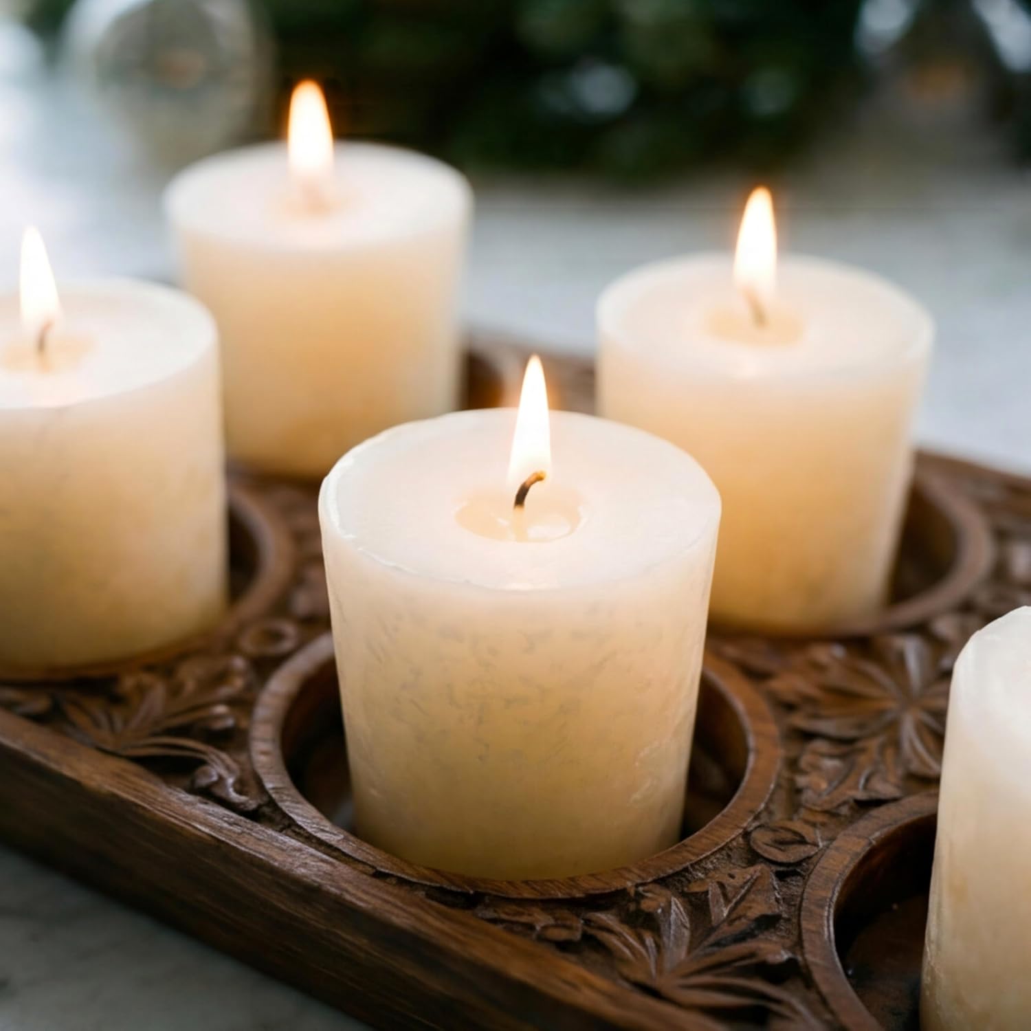 Aroma Naturals Votive Candles with Orange Clove and Cinnamon Essential Oil White Scented, Peace Pearl, 5.5x3.75x2 Inch (Pack of 6)