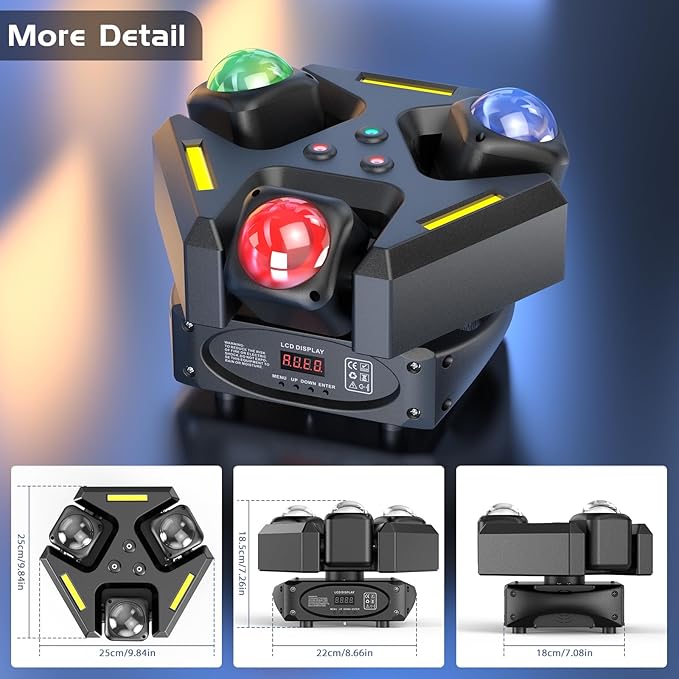 Three Head Rotation Moving Head Stage Lights 9 X 10W RGB LED DJ Lighting with DMX Mode Sound Stage Lighs and Parties Lights Activated for Party Wedding Concert Disco DJ Concert Show (2 Pack)