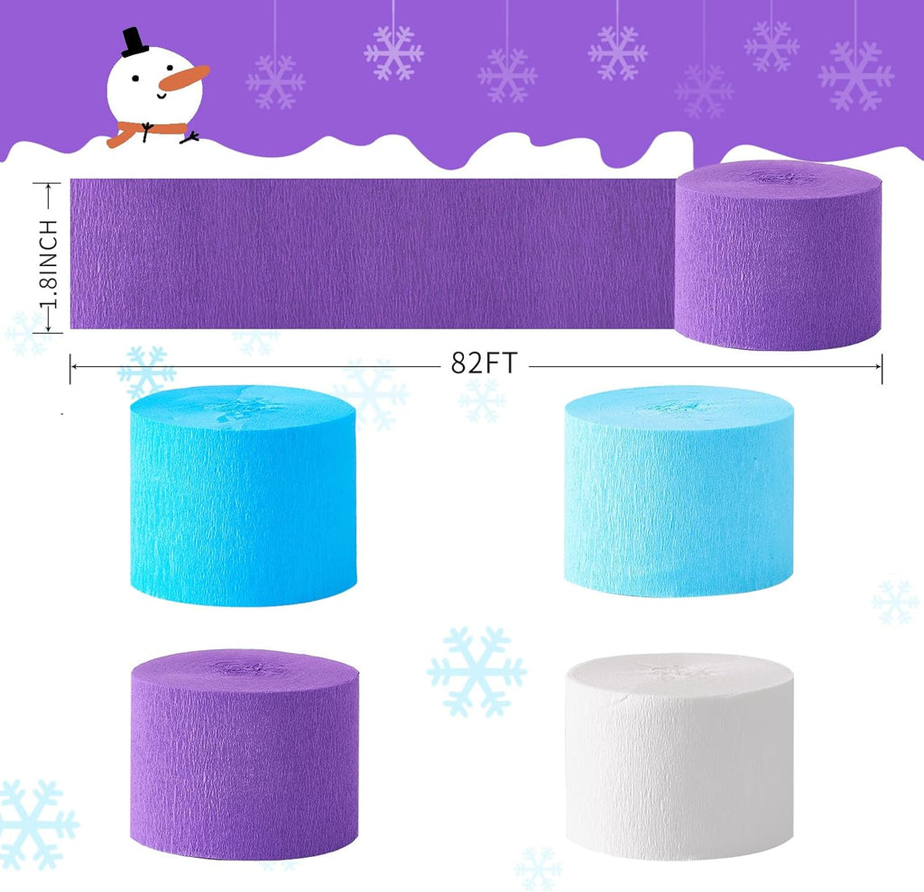 Frozen Birthday Party Decorations, 8 Rolls Purple Blue White Crepe Paper Streamers for Winter Princess Christmas Holidays Party Decoration