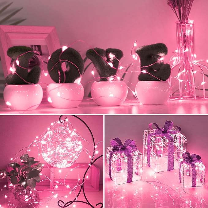 kolpop 12 Pack LED Fairy Lights Battery Operated, Mini Twinkle String Lights Battery Powered Waterproof for Christmas Mason Jars Party,Pink
