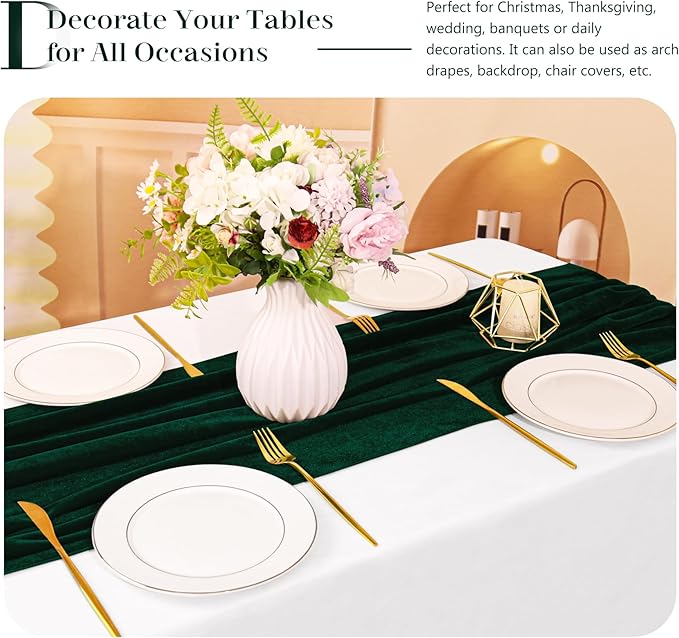 Velvet Table Runner 20 x 120 Inches 10ft Luxurious Thick Soft Velvet Christmas Thanksgiving Wedding Reception Table Runner for Party Reception Decorations(Emerald Green, 6 Pack)