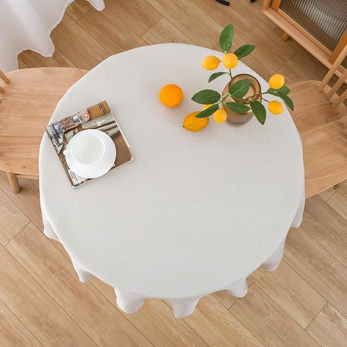 NLMUVW Linen Tablecloth for Round Table 48 Inch Linen Textured Table Cloth Water Resistant Farmhouse Table Cover for Kitchen Dining Cafe Coffee, 48 Inch