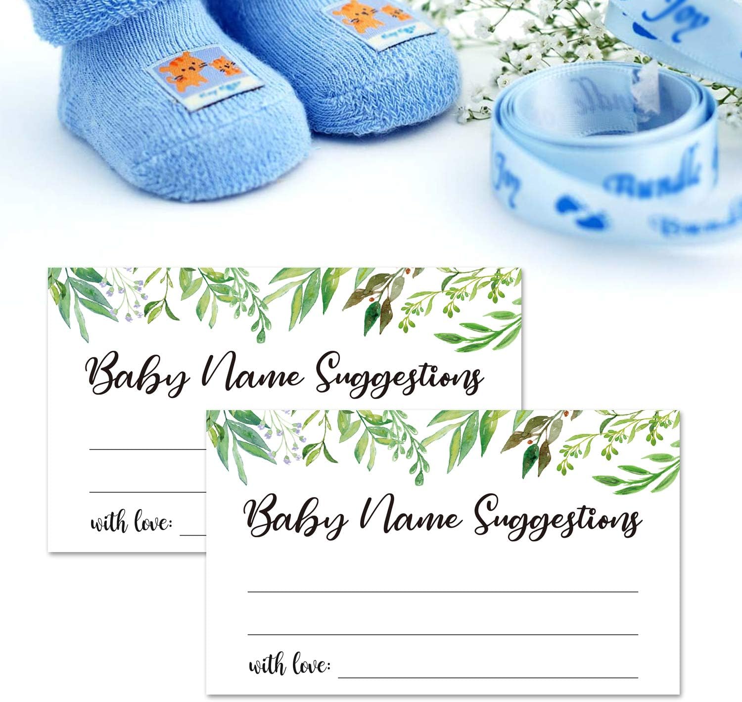 50 Baby Shower Name Suggestion Cards, Greenery Name Suggestion Cards for Baby Shower, Name Suggestion Game, Baby Shower Games, Baby Party Supplies, 3.5 x 2 Inches