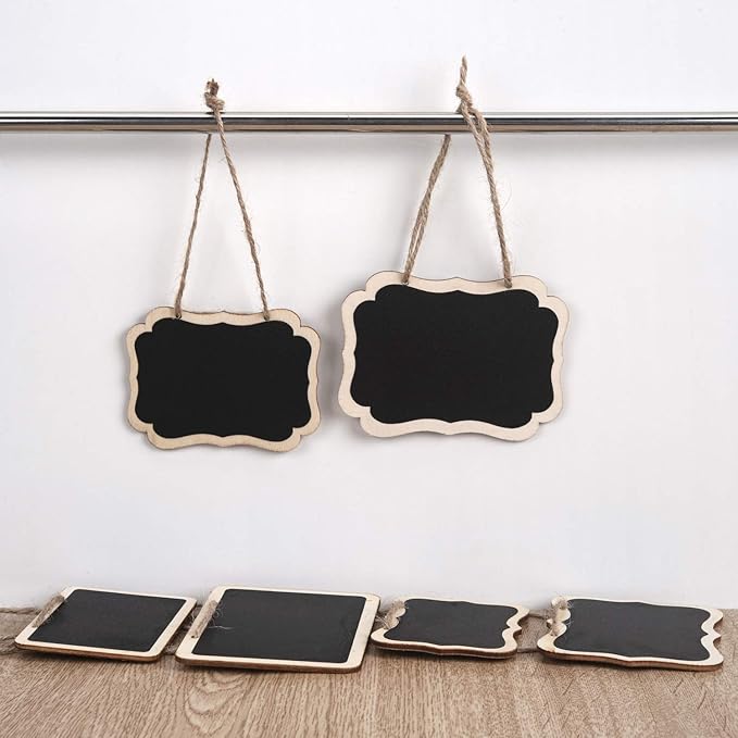 ONUPGO 16 Pack Chalkboard Tags for Baskets with String, Mini Erasable Chalkboards with Hanging String, Wooden Mini Chalkboard Signs, Hanging Chalkboard Labels, Price Tags, Message Tags