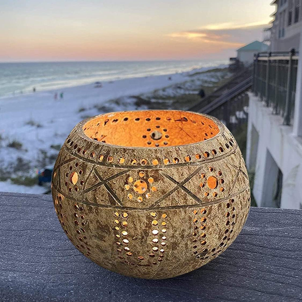 Candle Coconut Shell Bowl,Candle Holders,Handmade Coconut Shell Candle Holder for Small Pillar, Bowl